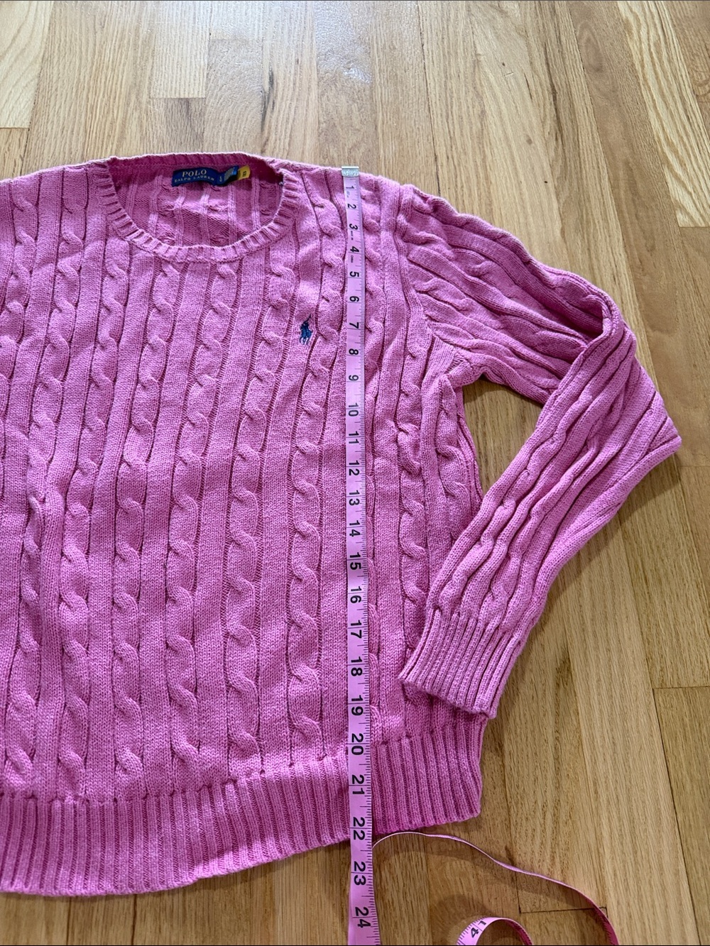 Polo Ralph Lauren Pink Cableknit Cotton Crewneck Sweater Sz L - Picture 5 of 7